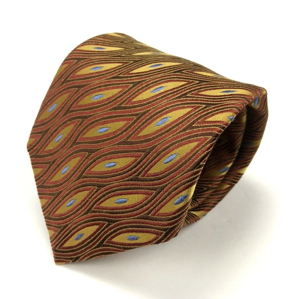 CHELSEA By Robert Talbott Geometric Brown Red Gold Blue Elegant Silk Necktie 60